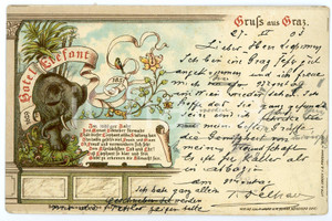 1903 GRAZ (OSTERREICH) Hotel Elefant - ILLUSTRATED Postcard FP VG  Cartolina postale d'epoca, viaggiata. POOR/danneggiato lievi smussature agli angoli, profonde piegature all'angolo inferiore sinistro Formato: FP originale e autentica 1