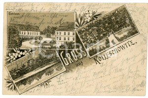 1899 KOLLESCHOWITZ / KOLESOVICE (CZ) Sckloss - Views *ILLUSTRATED Postcard  Cartolina postale originale d'epoca, viaggiata. POOR/danneggiato evidente piegatura verticale; fioriture Formato: 14x9 cm originale e autentica 1