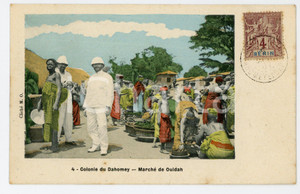 1900 ca OUIDAH (Colonie DAHOMEY, BENIN) Marché - Carte postale chromo ANIMEE  Cartolina postale d'epoca, viaggiata.CONDIZIONI: GFORMATO: FP    originale e autentica 1