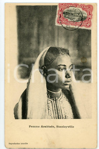 1920 ca STANLEYVILLE (CONGO BELGE) Femme arabisée - DAMAGED Ethnic postcard  Cartolina postale d'epoca, viaggiata.CONDIZIONI: POOR (abrasioni al verso e piccola macchia al recto)FORMATO: FP    originale e autentica 1