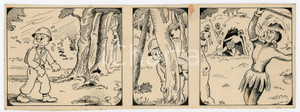 1940 DRUMPIE'S DOLLE ADVENTUREN Colonial comic strip 34 A. REUVERS Original art Striscia a fumetti d'epoca, originale e autentica. Disegno originale a china firmato A. Reuvers. EDITORE: Omnium PressCONDIZIONI: FAIRDIMENSIONI: 25x9 cm    originale e autentica 1