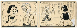 1940ca DRUMPIE'S DOLLE ADVENTUREN Comic strip 2 - A. REUVERS Original art RARE Striscia a fumetti d'epoca, originale e autentica. Disegno originale a china firmato A. Reuvers. EDITORE: Omnium PressCONDIZIONI: POOR (strappo e piegature al margine destro)DIMENSIONI: 25x9 cm    originale e autentica 1