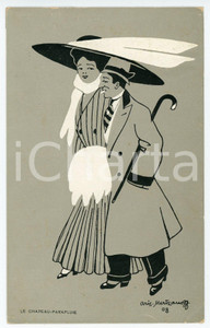 1908 FRANCE Le chapeu-parapluie - Illustration de Aris MERTZANOFF Carte postale Cartolina postale d'epoca, non viaggiata.CONDIZIONI: FAIR (nastro adesivo al verso in corrispondenza degli angoli)FORMATO: FP    originale e autentica 1
