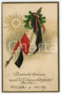 1915 ca WW1 - CHRISTMAS Deutsche grusse zum Weihnachsfeste ILLUSTRATED Postcard  Cartolina postale d'epoca, non viaggiata. POOR/danneggiato Lievi smussature agli angoli, esteso alone al verso Formato: FP originale e autentica 1