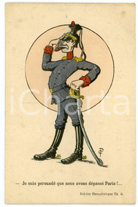 1915 ca WW1 - SATIRE Je suis persuadé que nous avons dépassé Paris - Postcard  Cartolina postale d'epoca, non viaggiata ma con nota manoscritta la verso. FAIR/discreto Lievi piegature agli angoli Formato: FP originale e autentica 1