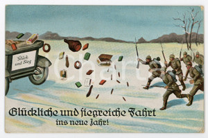 1914 WW1 - HUMOUR Glückliche und siegreiche fahrt ins neue jahre - Postcard FP  Cartolina postale d'epoca, viaggiata. FAIR/discreto Smussature agli angoli e piegature all'angolo inferiore destro Formato: FP originale e autentica 1
