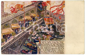 1914 VENEZIA - XI Esposizione internazionale d'arte - Cartolina ILLUSTRATA FP  Cartolina postale d'epoca, viaggiata.CONDIZIONI: POOR (piegature agli angoli e al margine destro e sinistro)FORMATO: FP    originale e autentica 1