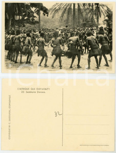 1930 ca C. ZAGOURSKI «L'Afrique qui disparaît» SAMKURU Danses - Carte postale  Fotocartolina postale d'epoca, appartenente alla serie &laquo;L'Afrique qui dispara&icirc;t&raquo; del fotografo Casimir Zagourski (L&eacute;opoldville).N&deg; 25, non viaggiata.CONDIZIONI: GFORMATO: 14x9 cm    originale e autentica 1