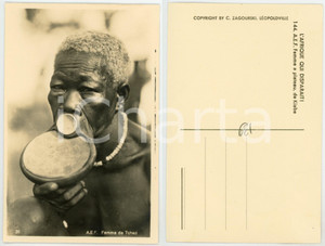 1930 C. ZAGOURSKI «L'Afrique qui disparaît» A.E.F. Femme à plateau de KIABE  Fotocartolina postale d'epoca, appartenente alla serie &laquo;L'Afrique qui dispara&icirc;t&raquo; del fotografo Casimir Zagourski (L&eacute;opoldville).N&deg; 144, non viaggiata.CONDIZIONI: GFORMATO: 9x14 cm    originale e autentica 1