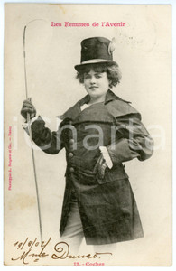 1902 FRANCE HUMOUR Les femmes de l'avenir - Cocher - Postcard n° 12  Cartolina postale d'epoca, viaggiata.Si tratta di una serie che immaginava le donne del futuro nei mestieri che, all'epoca, erano riservati agli uomini.EDITORE: A. Bergeret - Nancy GOOD/buono minime macchie Formato: 9x14 cm originale e autentica 1
