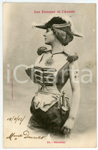 1902 FRANCE HUMOUR Les femmes de l'avenir - Général - Postcard n° 10  Cartolina postale d'epoca, viaggiata.Si tratta di una serie che immaginava le donne del futuro nei mestieri che, all'epoca, erano riservati agli uomini.EDITORE: A. Bergeret - Nancy GOOD/buono lievi macchie al verso Formato: 9x14 cm originale e autentica 1