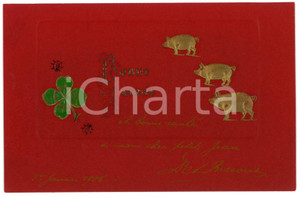 1906 BONNE ANNEE Gold lucky pigs - Four leaf clover Ladybug - Embossed postcard Cartolina postale d'epoca, scritta ma non viaggiata.CONDIZIONI: GFORMATO: FP    originale e autentica 1