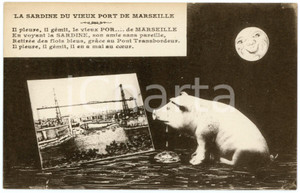 1910 ca HUMOUR La Sardine du vieux port de Marseille - Pig crying - Postcard  Cartolina postale d'epoca, non viaggiata.CONDIZIONI: GFORMATO: FP    originale e autentica 1