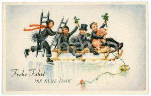 1913 NEUEN JAHRE Chimney sweeps with pigs and four-leaf clovers - Postcard FP NV  Cartolina postale d'epoca, viaggiata.CONDIZIONI: FAIRFORMATO: FP    originale e autentica 1