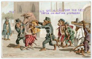 1905 HUMOUR Police monkeys arrest a pig - Anthropomorphic - Illustrated Postcard  Cartolina postale d'epoca, viaggiata.CONDIZIONI: FAIR (smusstaure agli angoli)FORMATO: FP    originale e autentica 1