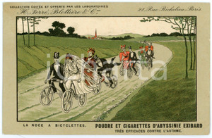 1911 CIGARETTES D'EXIBARD La noce Ã  bicylclettes - Carte postale ILLUSTRÃ‰E FP  Cartolina postale d'epoca, viaggiata.CONDIZIONI: FAIR (piegatura all'angolo inferiore destro)FORMATO: FP     originale e autentica 1