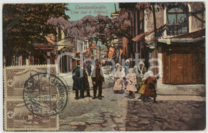 1914 CONSTANTINOPLE (TURQUIE) Rue à SCUTARI - Chromo carte postale  Cartolina postale d'epoca, stampata in cromolitografia, viaggiata.CONDIZIONI: FAIR (piegatura al lato inferiore)FORMATO: FP    originale e autentica 1