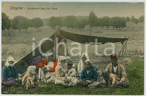 Cartolina originale da collezione 1910 ca SMYRNE TURQUIE BohÃ©miens dans leur tente Gypsy  Chromo carte postale 1