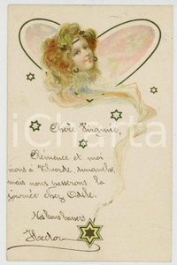 1902 JUDAICA Young girl with stars of David - Vintage postcard  Cartolina postale d'epoca, viaggiata.CONDIZIONI: G FORMATO: FP    originale e autentica 1