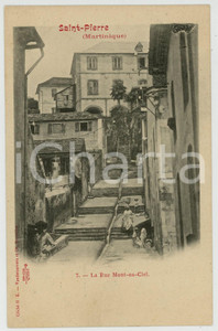 1900 ca SAINT-PIERRE (MARTINIQUE) La rue Mont-au-Ciel - ANIMATED Postcard  Cartolina postale d'epoca, non viaggiata.CONDIZIONI: G FORMATO: FP    originale e autentica 1