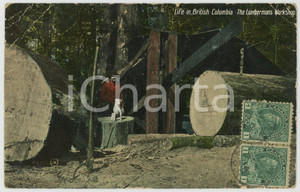 1914 BRITISH COLUMBIA - The Lumberman's workshop - DAMAGED Postcard  Cartolina postale d'epoca, viaggiata.CONDIZIONI: VERY POOR (cartolina danneggiata da profonde piegature)FORMATO: FP    originale e autentica 1
