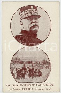1915 WW1 Ennemis de l'Allemagne: Général Joseph JOFFRE et Canon de 75 Postcard  Cartolina postale d'epoca, non viaggiata. FAIR/discreto Piegature agli angoli Formato: FP originale e autentica 1