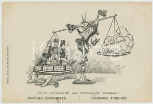 1905 ca BELGIQUE SATIRE Satisfaire les fantaisies royales - Léopold II Postcard  Cartolina postale d'epoca, non viaggiata. FAIR/discreto Smussature agli angoli Formato: FP originale e autentica 1