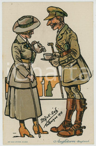 1917 SALONIQUE Artist Drack OUB Le soldat boit du thé - Carte postale FP NV  Cartolina postale, non viaggiata. FAIR/discreto Smussature agli angoli Formato: FP originale e autentica 1
