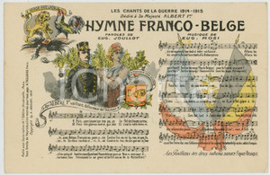 WW1 Les chants de la guerre 1914-1915 - Hymne Franco-belge *Postcard  Cartolina postale d'epoca, non viaggiata.Serie "Cartes-Chansons Artistiques A. Taulaigo". GOOD/buono  Formato: 14x9 cm originale e autentica 1