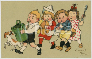 1906 CHILDREN playing fake musical instruments ILLUSTRATED Postcard FP VG  Cartolina d'epoca, viaggiata. FAIR/discreto Smussature agli angoli Formato: FP originale e autentica 1