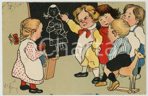 1906 CHILDREN drawing on chalkboard ILLUSTRATED Postcard FP VG  Cartolina d'epoca, viaggiata. FAIR/discreto Smussature agli angoli Formato: FP originale e autentica 1
