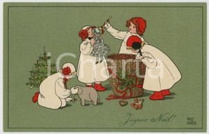 1910 ca JOYEUX NOEL Children playing with Christmas toys - ill. EBNER - Postcard  Cartolina postale d'epoca, viaggiata.CONDIZIONI: GFORMATO: FP    originale e autentica 1
