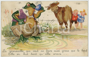 1905 ca ANIMALS Big frog drinking while cow and children laughing - Postcard  Cartolina postale d'epoca, viaggiata (ma francobollo asportato).CONDIZIONI: F (piegatura all'angolo inferiore destro; macchie al recto)FORMATO: FP    originale e autentica 1