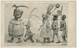 1904 FRANCE - HUMOUR La Maison Civile et Militaire - Carte postale ILLUSTRÉE (2) Cartolina postale d'epoca, viaggiata POOR/danneggiato Lievi smussature e aloni agli angoli, profonda piegatura al margine sinistro Formato: FP originale e autentica 1