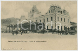 1910 ca SANTOS (BRAZIL) Estação da Estrada de Ferro - ANIMATED carriages Cartolina postale d'epoca, viaggiata.CONDIZIONI: GFORMATO: FPEDITORE: Bazar de Paris M. Pontes &amp; Co. - Santos    originale e autentica 1