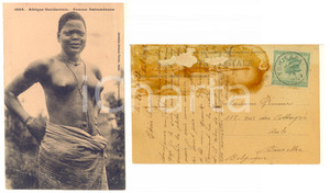 1923 AFRIQUE OCCIDENTALE FRANÇAISE SENEGAL Femme Dahoméenne *DAMAGED Postcard Cartolina postale d'epoca, viaggiata.CONDIZIONI: VP (verso danneggiato da macchie e abrasioni)FORMATO: FPEDITORE: Fortier - Dakar    originale e autentica 1