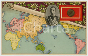 1920 ca JAPAN Crown Prince HIROHITO with world map  - Postcard  Cartolina postale d'epoca, illustrata a colori, non viaggiata.CONDIZIONI: GFORMATO: FP    originale e autentica 1