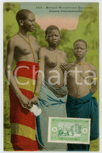 Cartolina originale da collezione 1920ca AFRIQUE OCCIDENTALE FRANÃ‡AISE Jeune DahomÃ©ennes NU ETHNIQUE Carte postale 1