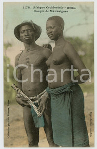 1920ca SENEGAL Couple de Mankaignes NU ETHNIQUE Carte postale FP NV  Cartolina postale d'epoca, non viaggiata ma con nota manoscritta al verso.EDITORE: Collection g&eacute;n&eacute;rale Fortier, DakarCONDIZIONI: FAIRFORMATO: FP    originale e autentica 1