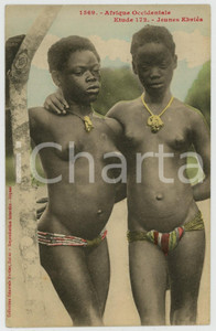 Cartolina originale da collezione 1920ca AFRIQUE OCCIDENTALE Jeunes EbriÃ©s  Etude n.172 NU ETHNIQUE Carte postale 1