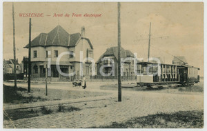 1908 WESTENDE - BELGIQUE Arrét du tram électrique - Carte postale FP VG  Cartolina d'epoca, viaggiata. FAIR/discreto Lievi smussature agli angoli, piegatura all'angolo inferiore sinistro Formato: FP originale e autentica 1