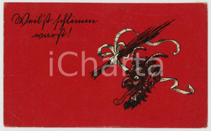 1910 ca GERMANY - DEVILS - TEUFEL - Red old postcard  Cartolina postale illustrata, viaggiata (ma francobolli asportati).CONDIZIONI: F (abrasioni al verso, lievi piegature angolari, tracce di umidit&agrave; al verso)FORMATO: FP     originale e autentica 1