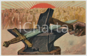 1910 ca POLITICA Il martello infrange la spada Allegoria QUARTO STATO Cartolina  Cartolina postale d'epoca, non viaggiata. FAIR/discreto Lievi smussature agli angoli Formato: FP originale e autentica 1