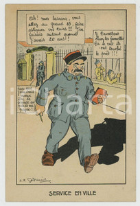 1935 ca SOLDATS - HUMOUR Service en ville - Carte postale GARDE À VOS FP NV  Cartolina postale d'epoca, non viaggiata ma con nota manoscritta al verso. FAIR/discreto Lievi smussature agli angoli Formato: FP originale e autentica 1