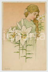 1901 ART NOUVEAU Artist Carl BAUM - Lady with lilies - Postcard  Cartolina postale d'epoca, viaggiata.CONDIZIONI: GFORMATO: FP    originale e autentica 1