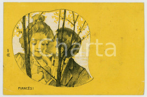 1900 ca FRANCE LOVERS - Couple - Fiancés! - Yellow vintage postcard  Cartolina postale d'epoca, non viaggiata.CONDIZIONI: P (piegature angolari e al lato sinistro)FORMATO: FP    originale e autentica 1