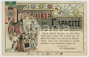 1908 LÉMIOCHES Pastille d'amour - Diplome de capacité - Carte postale FP VG  Cartolina postale d'epoca, viaggiata.CONDIZIONI: FAIR (piegature agli angoli superiori)FORMATO: FP    originale e autentica 1