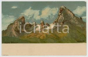 1900 ca Artist R. RESCHREITER - SWISS MOUNTAINS - Metamorphic Faces - Postcard  Cartolina postale d'epoca, non viaggiata. GOOD/buono lievi ingiallimenti al verso Formato: 14x9 cm originale e autentica 1