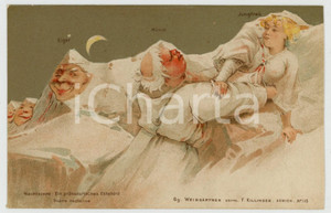 1900 ca WEINGARTNER Swiss Mountains - Metamorphic Faces - Nachtscene *Postcard  Cartolina postale d'epoca, opera dell'illustratore Gg. Weingartner.Non viaggiata.EDITORE: F. Zillinger - Zurich n&deg; 113 POOR/danneggiato residuo di adesivo al verso Formato: 14x9 cm originale e autentica 1