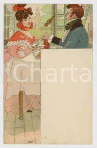 1900 ca FRANCE Lovers at the table (4) - Vintage postcard MENU  Cartolina postale d'epoca, che reca lateralmente uno spazio bianco per il men&ugrave;, non viaggiata. GOOD/buono  Formato: 9x14 cm originale e autentica 1
